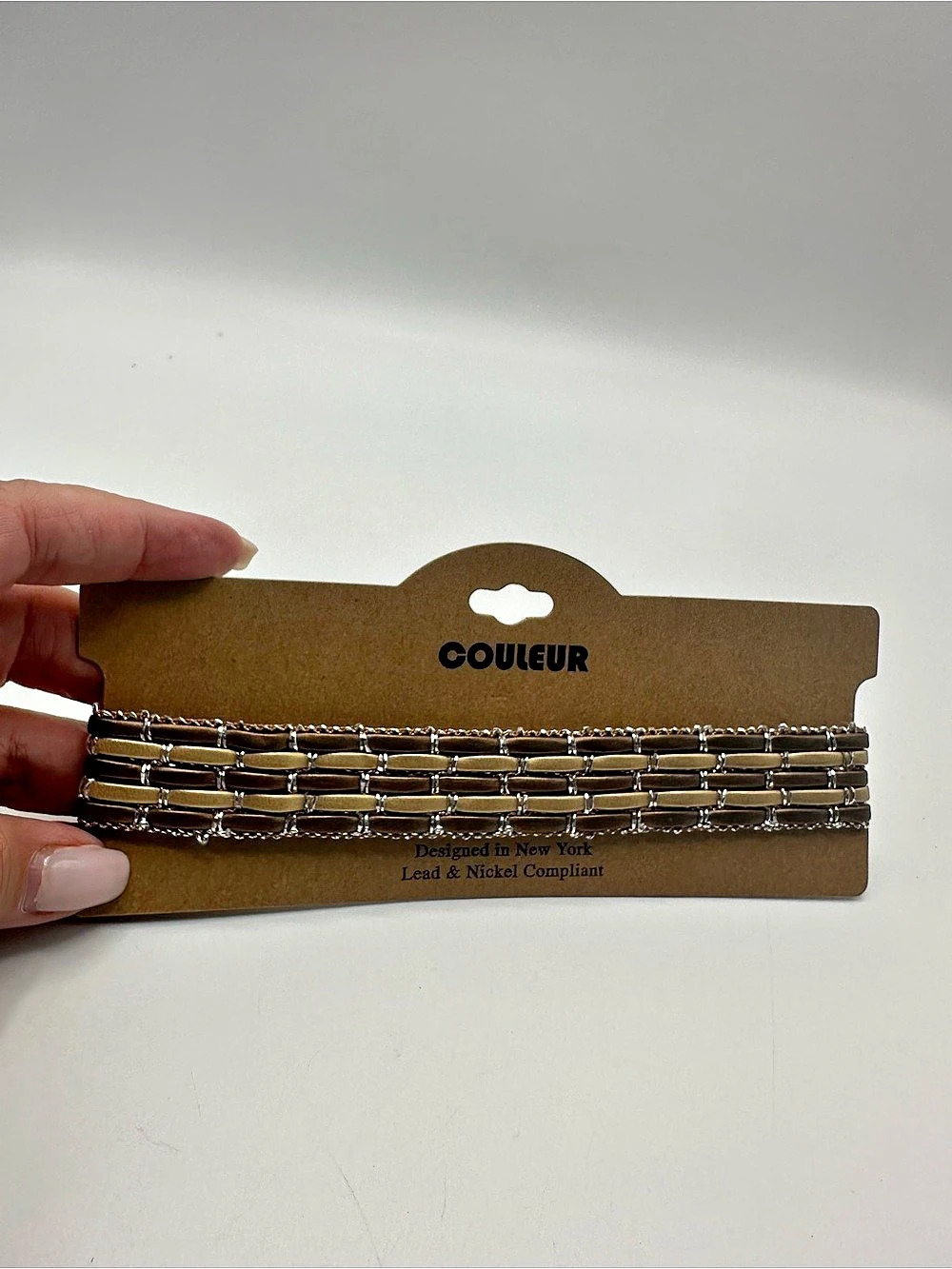 COULEUR Woven Chain Belt in Brown & Gold NWT